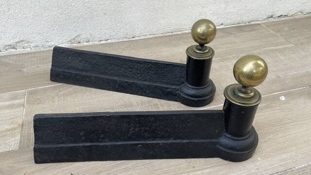 Chenets neoclassical cast iron and brass