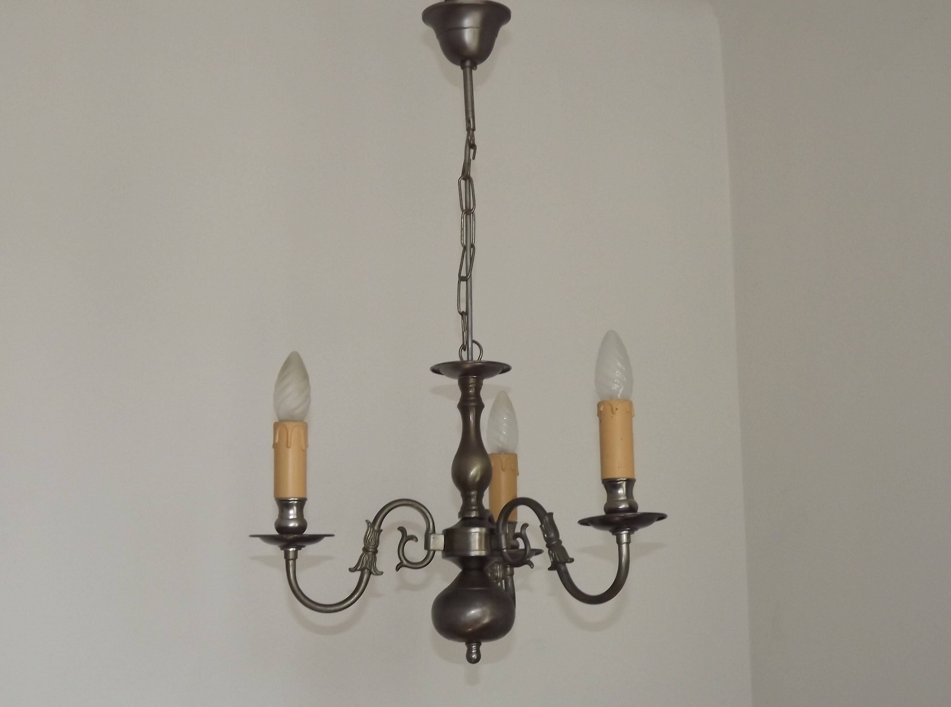 Italian Vintage Silver Brushed Metal 3 Light Flemish Style Chandelier