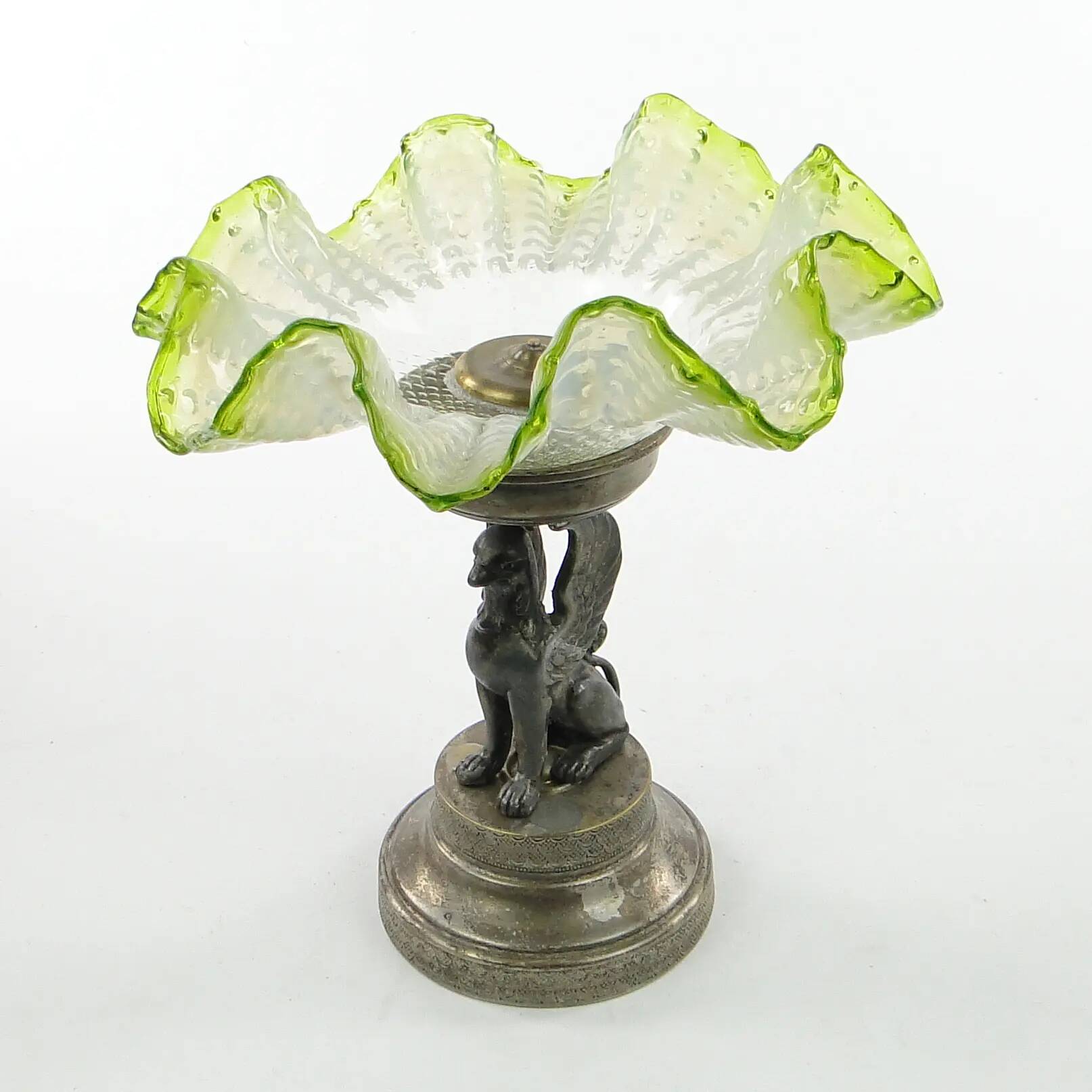 Neoclassical figural centerpiece with griffin, silver-plated pewter, silver-plated brass, Plewkiewicz manufactory, Poland, early 20th century