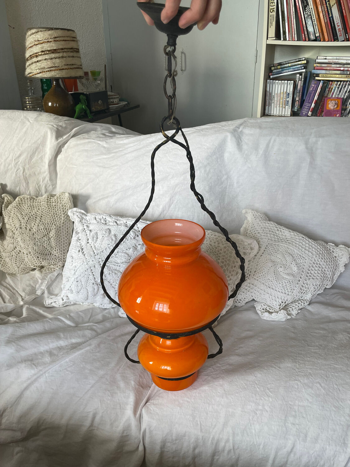 Pendant chandelier, vintage, opaline, Orange, 1970s