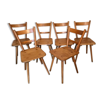 Set of 6 vintage chairs Adolf Schneck late 1940 feet compass solid wood