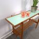 Vintage houten side table met mintgroen formica blad