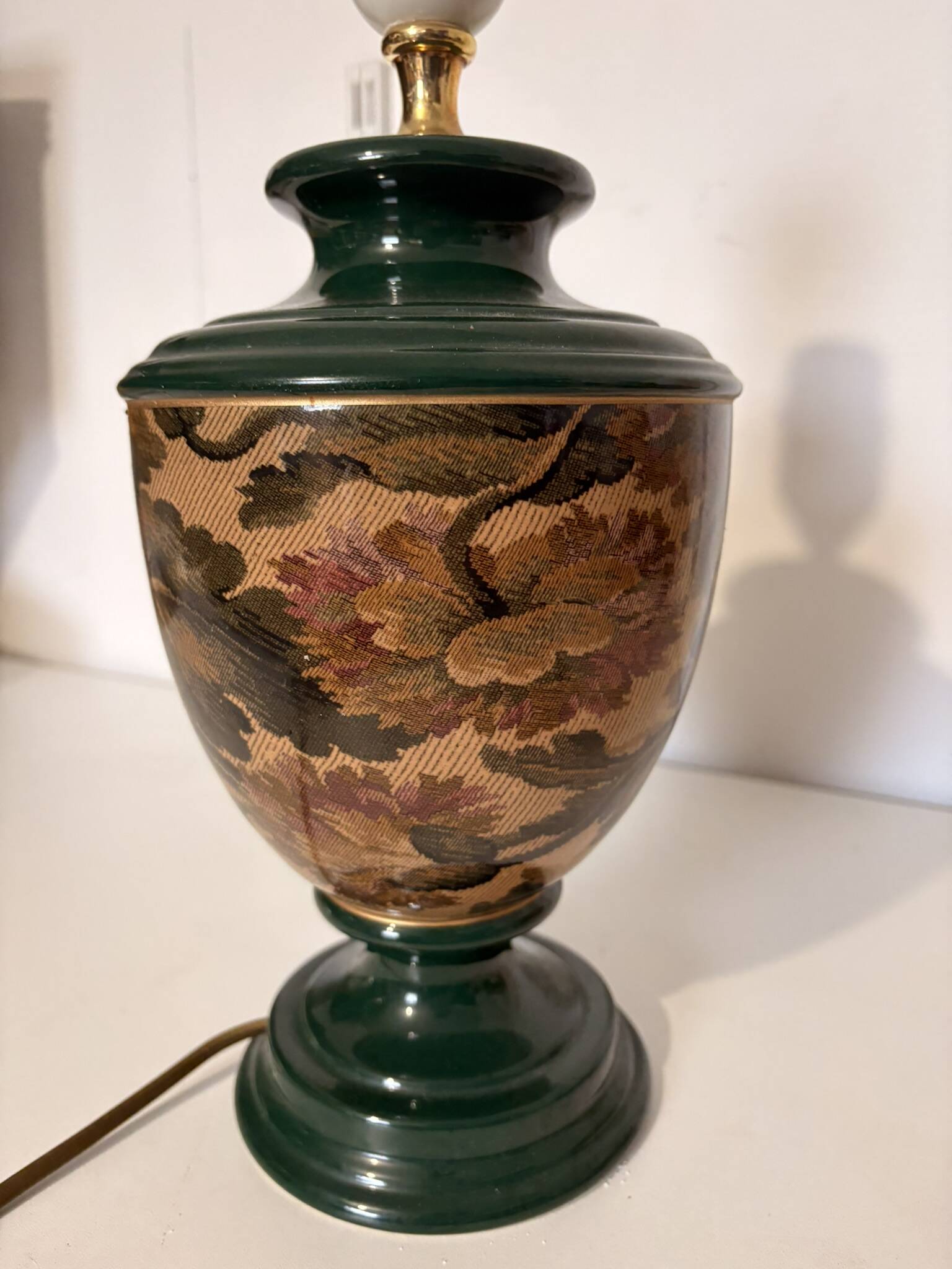 Old Ceramic Lamp Base Green Floral Decor Signed Olivier Corro