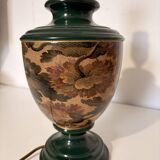 Old Ceramic Lamp Base Green Floral Decor Signed Olivier Corro