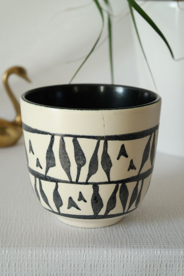 Cache pot par Elchinger 1950 abstrait noir et blanc