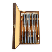 Box of 12 antique knives G. Sirot - Resin handles with horn effect