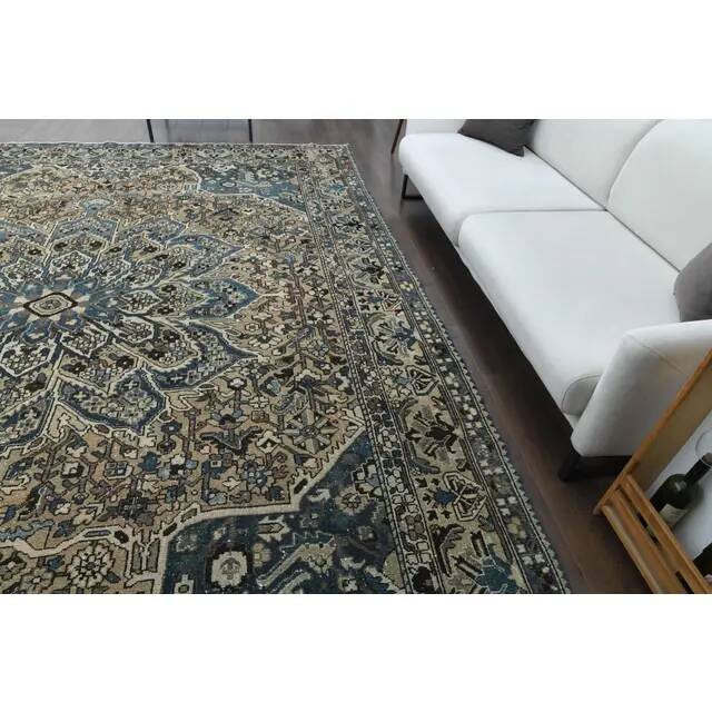 1970s Vintage Persian Handmade Wool Cotton Light Brown Area Rug 308x370