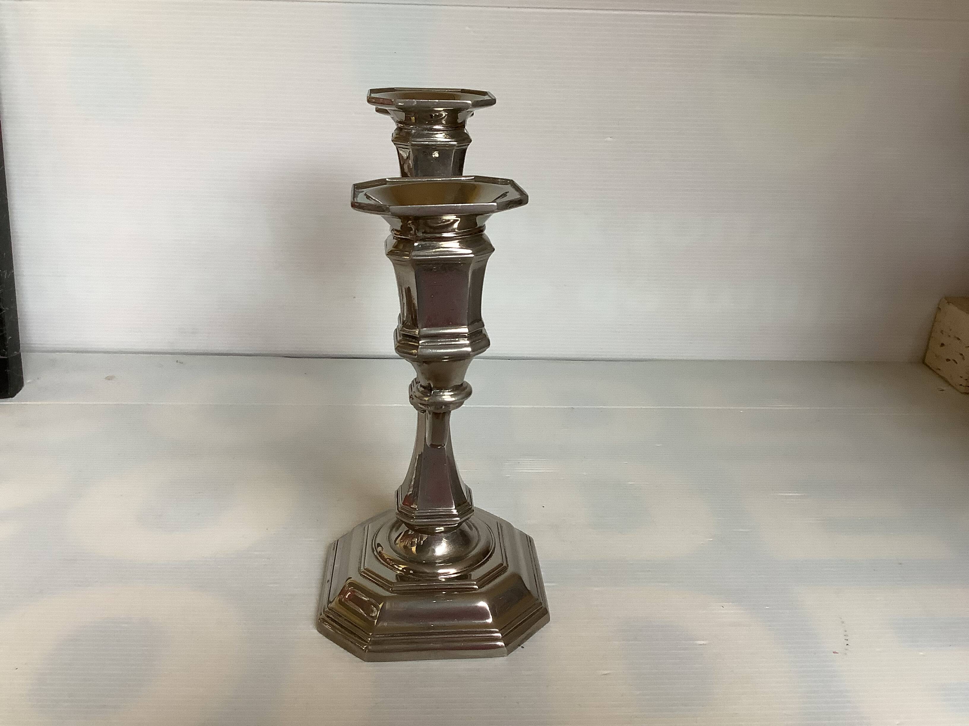 Large silver-plated metal three-light candlestick