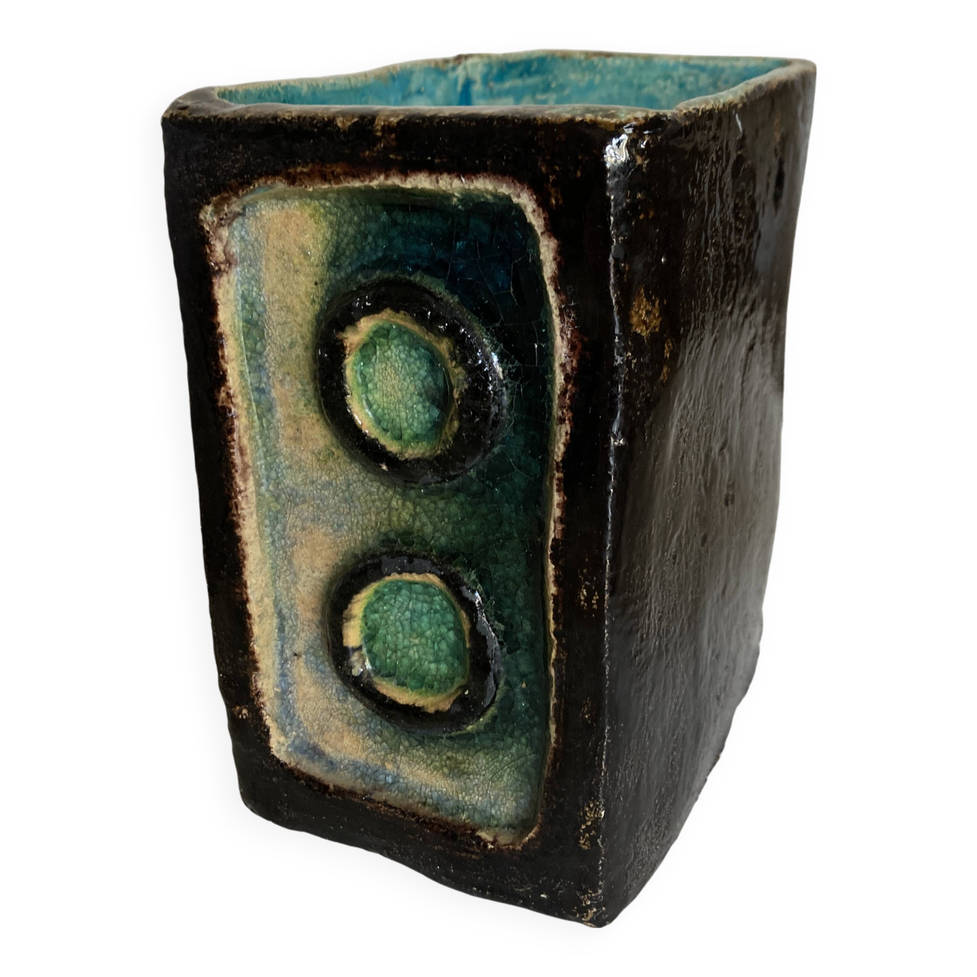 Mid century potter's vase in crystallized enameled earth