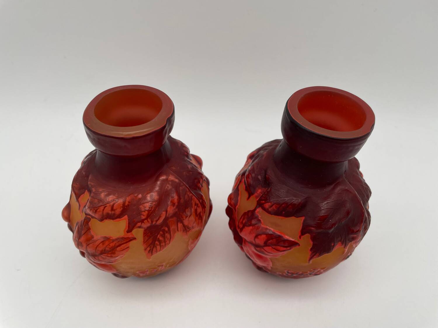 Paire de vases Tip Emile Gallé, pate de verre