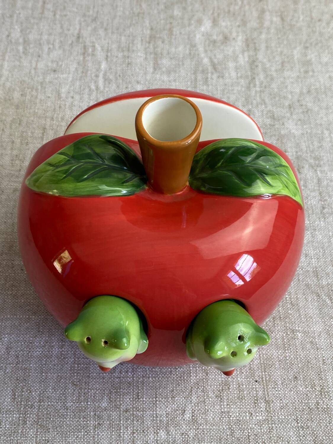 Kitsch apple ceramic napkin, salt, pepper holder