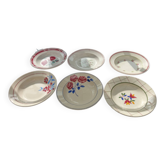 Assortiment de 6 assiettes creuses fleuries