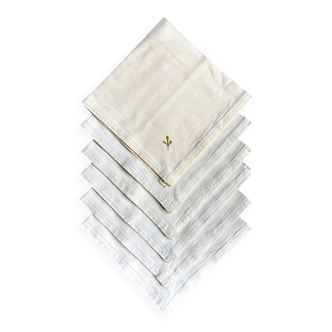 6 serviettes de table en coton beige brodé
