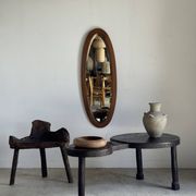 Miroir ovale vintage en chêne à glace biseautée H120 l43 P2