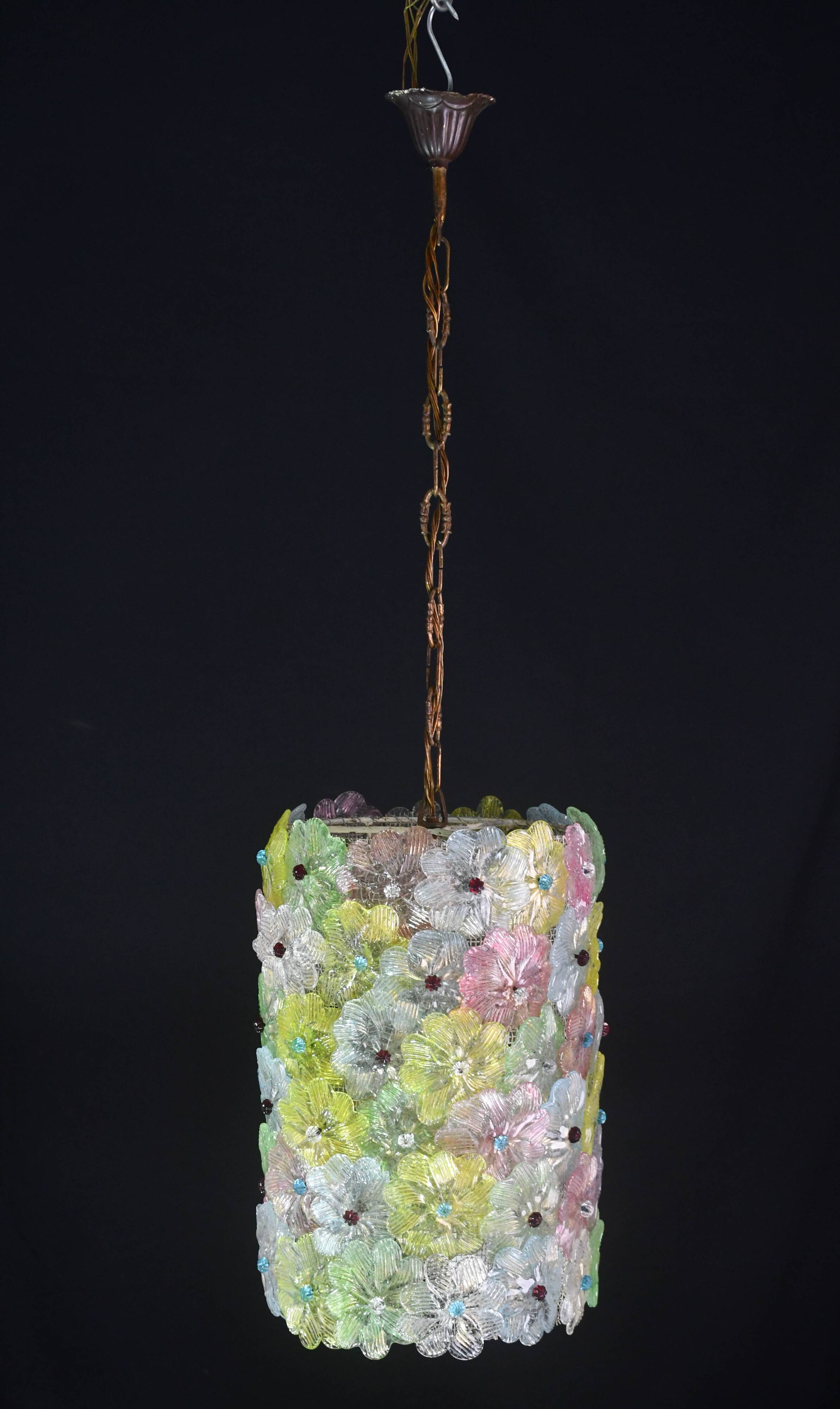 Amazing Vintage Multicolor Murano Glass Flower Chandelier by Seguso