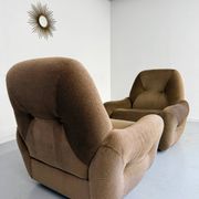 Lot of 2 cosy fabric armchairs, French design, vintage 1970s.