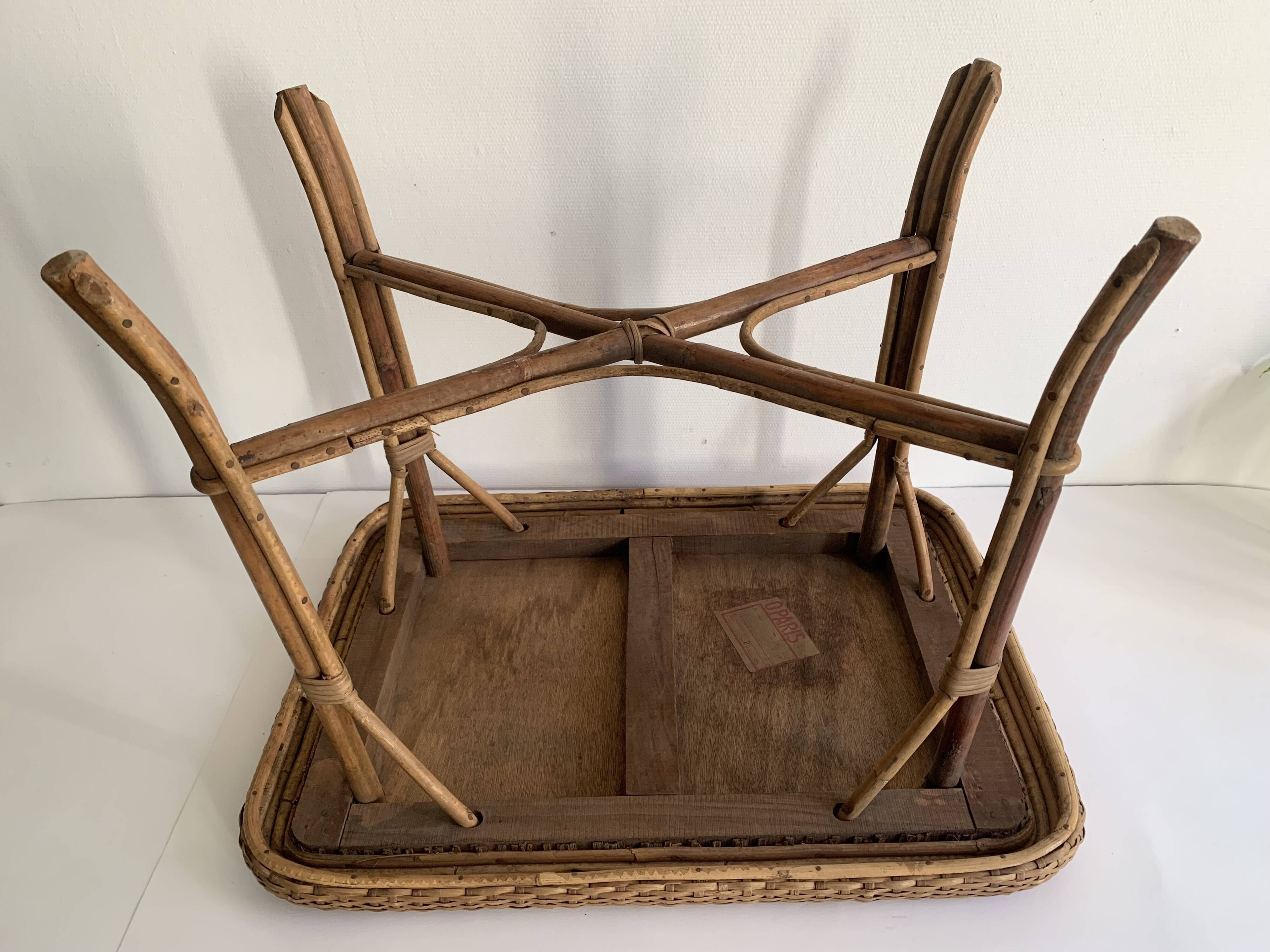 Antique rattan and bamboo coffee table, 1950