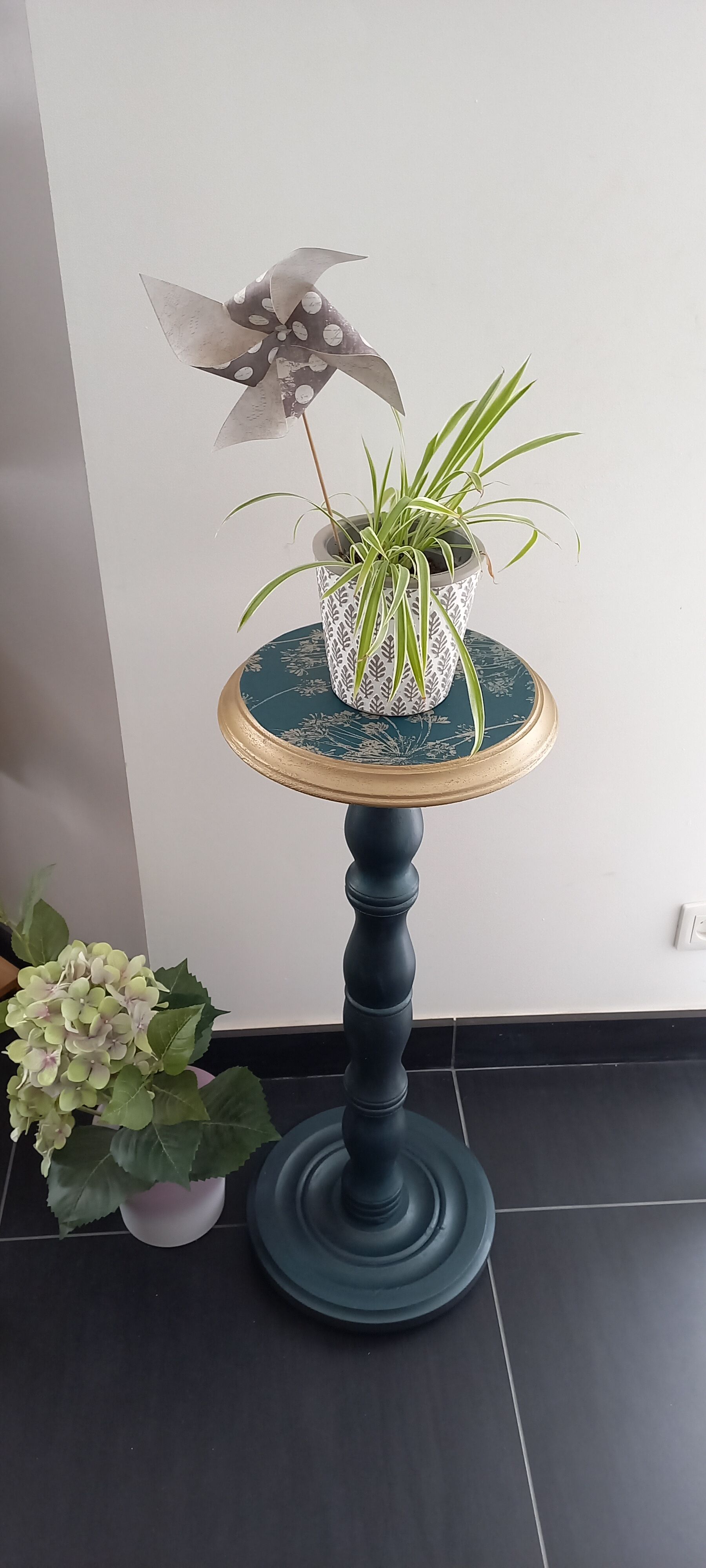 Vintage blue and gold pedestal table