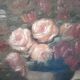 Painting still life with bouquet of roses and lilacs