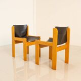 Set of 4 Italian chairs in wood and leather by Ibisco 70's