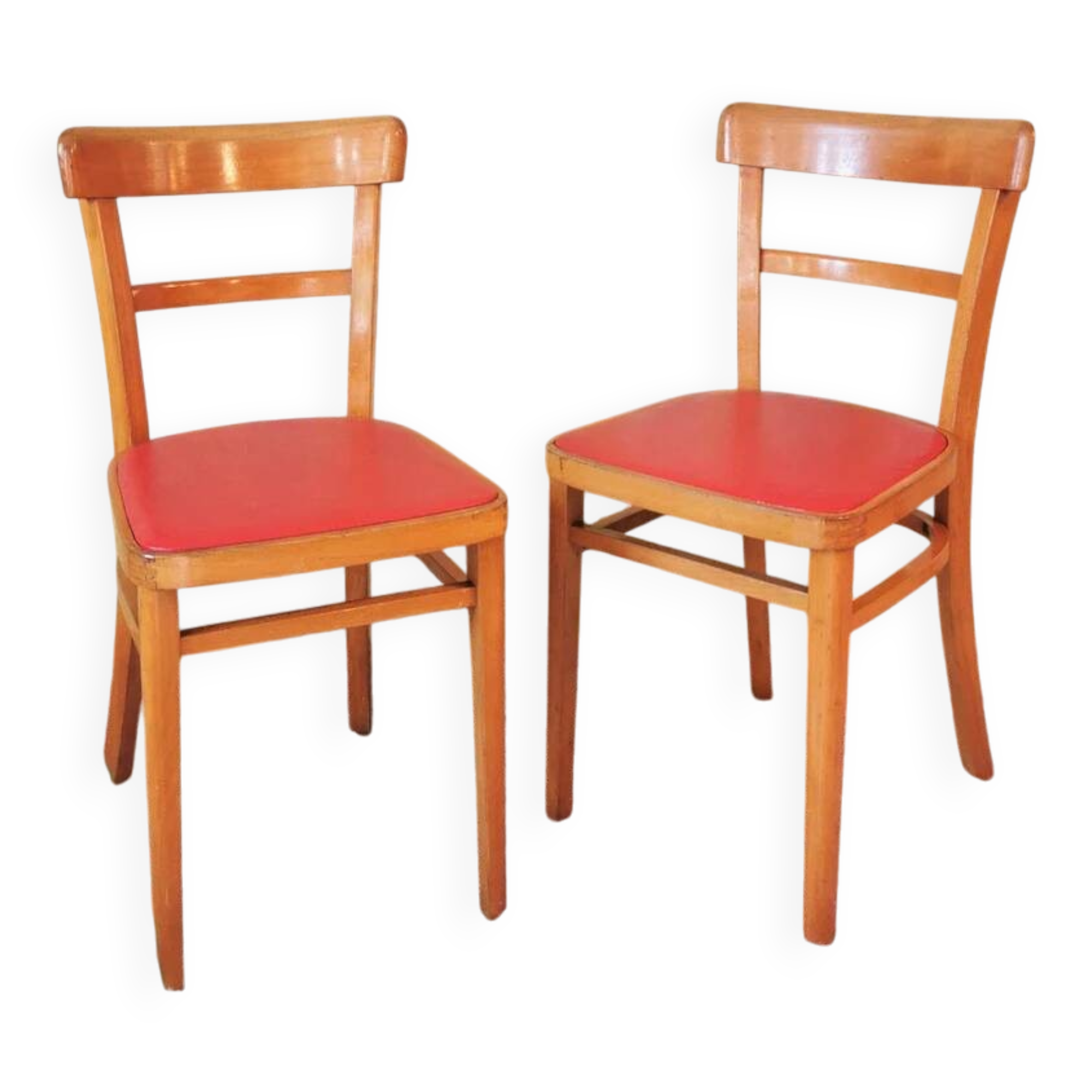 Vintage Wooden Dining Chair: Red Leather Seat, Mid-Century Modern