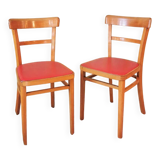 Vintage Wooden Dining Chair: Red Leather Seat, Mid-Century Modern