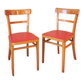 Vintage Wooden Dining Chair: Red Leather Seat, Mid-Century Modern