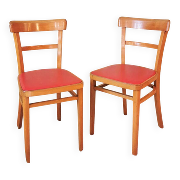 Vintage Wooden Dining Chair: Red Leather Seat, Mid-Century Modern