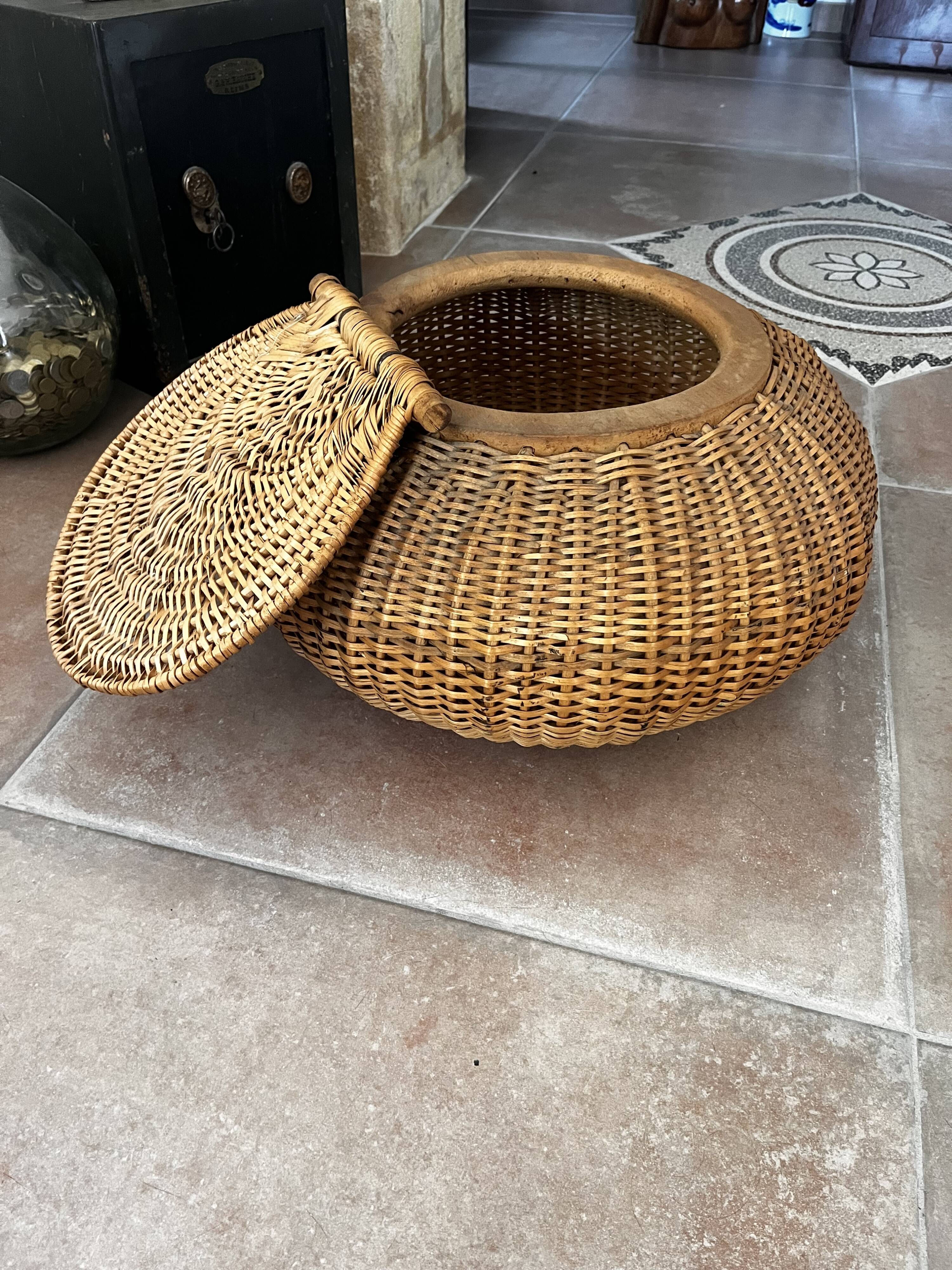 Wood and wicker basket