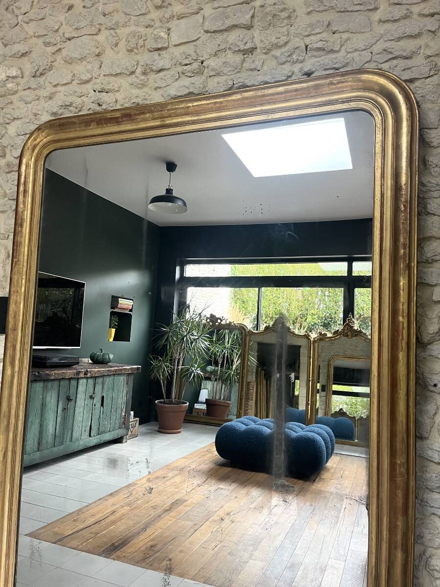 Large mirror 200/150cm Louis-Philippe 19th century, mercury glass overmantel for fireplace.
