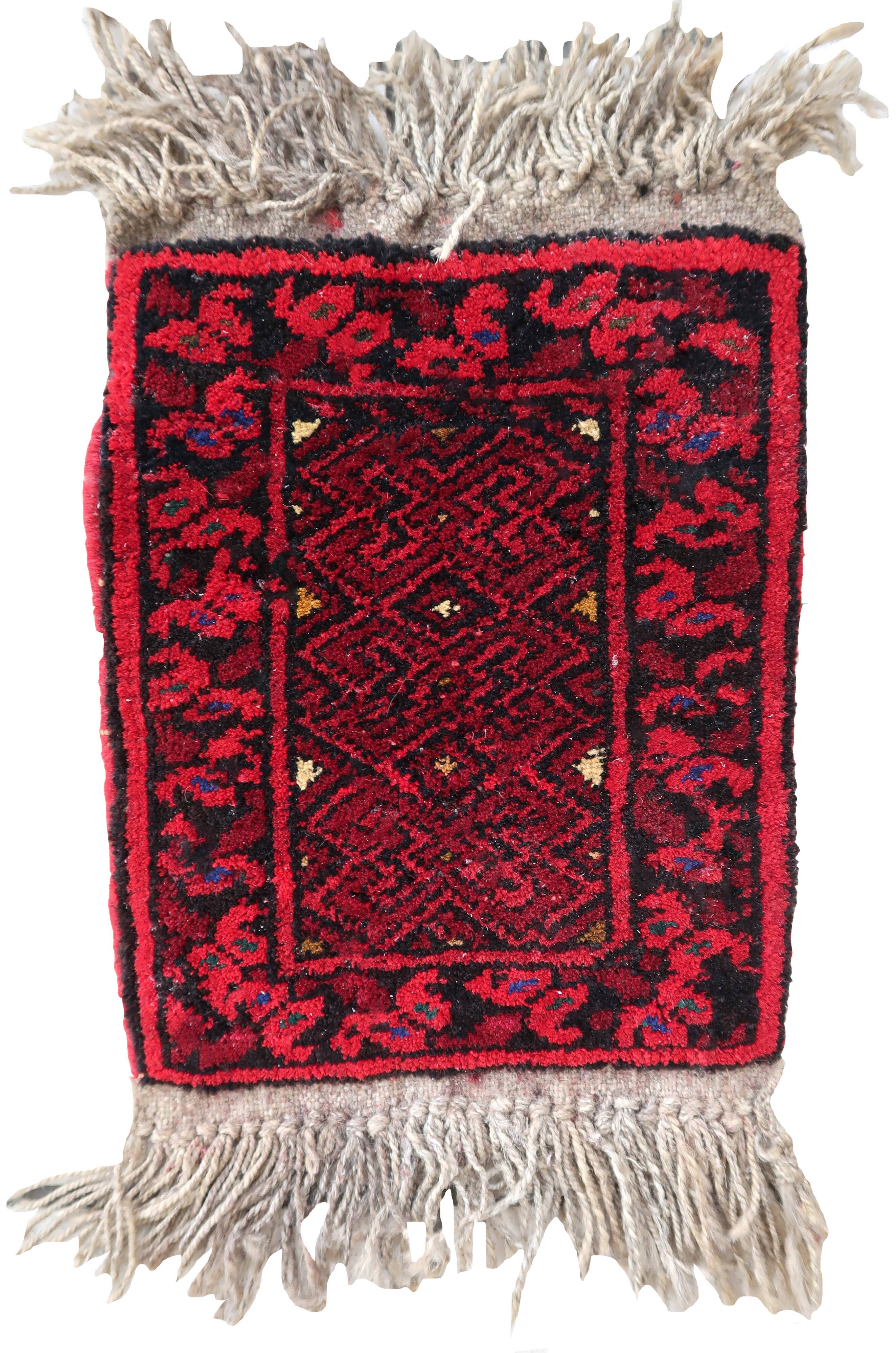 Tapis vintage fait main Ersari – 24 x 29 cm – Rouge éclatant - 1C970