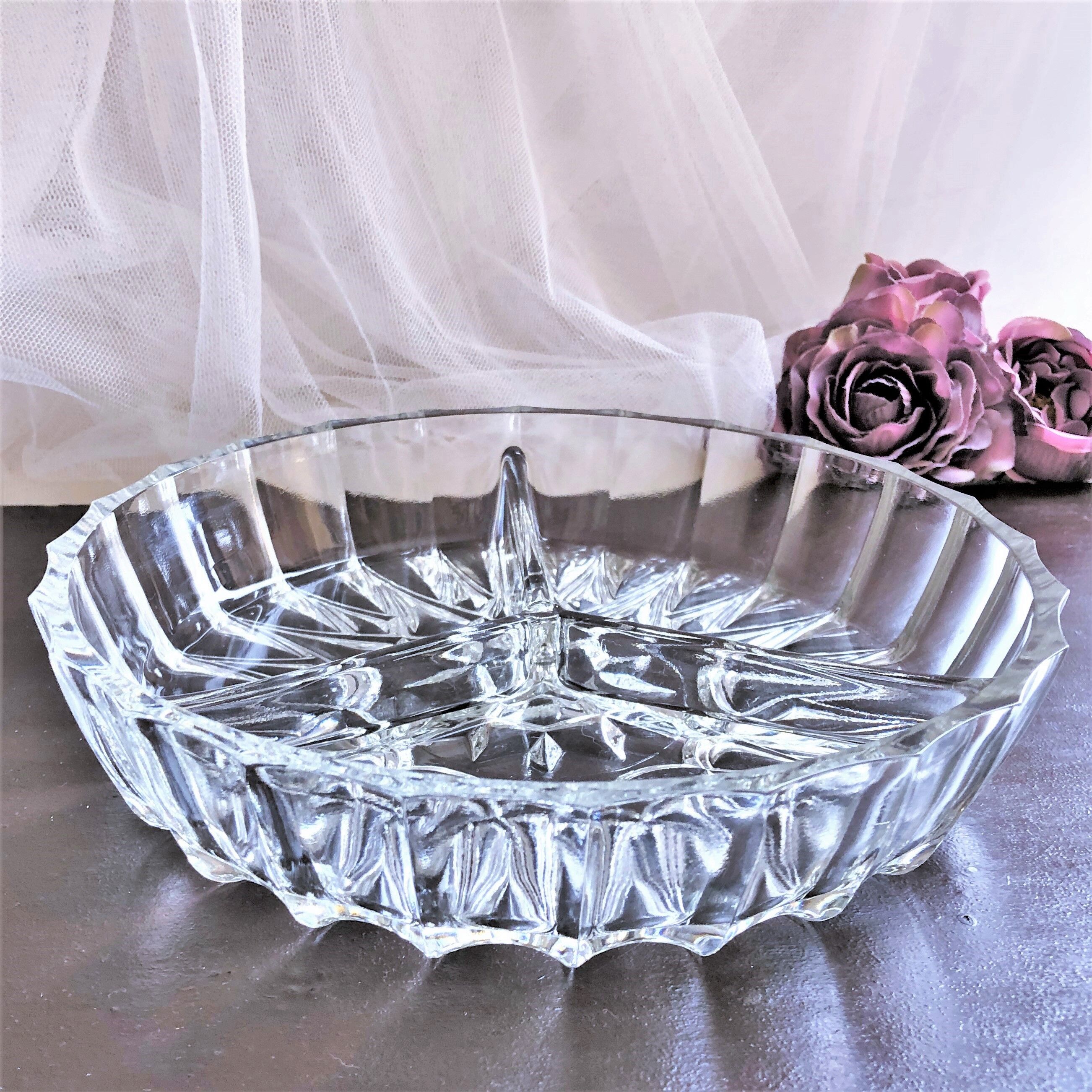 Serving dish called "beggar" with 3 compartments cut glass