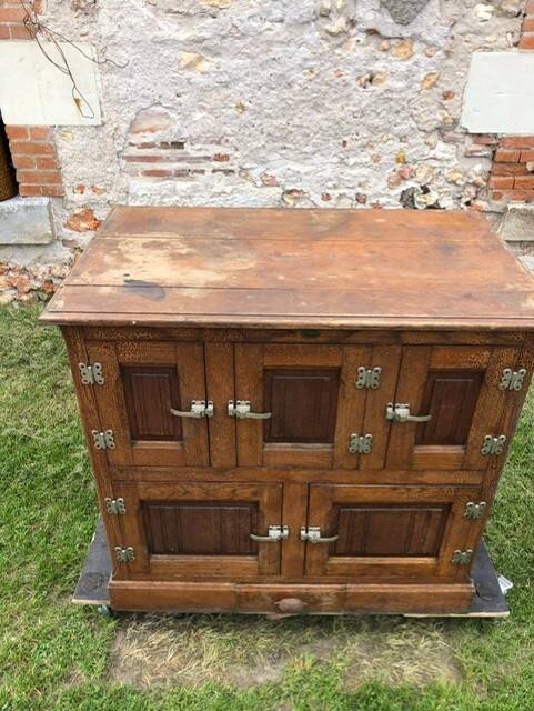 Storage unit, vintage icebox unit, wooden and zinc fridge unit, bar