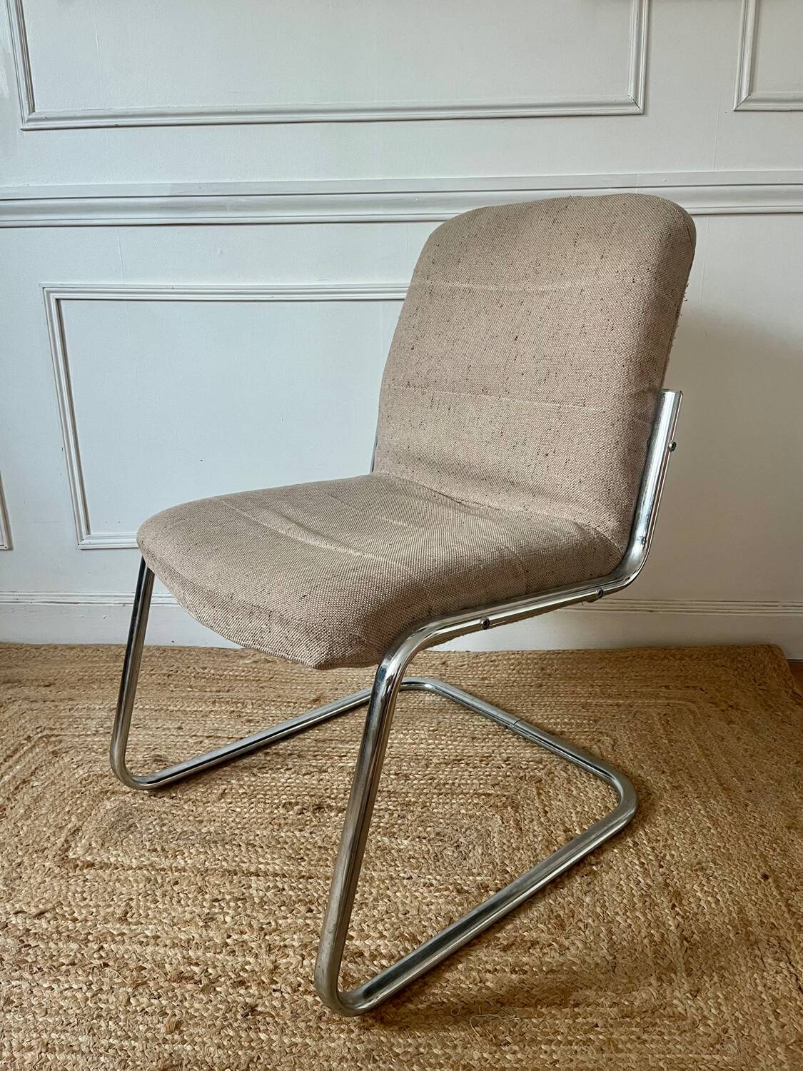 Armchair, chrome and fabric chair, 1970