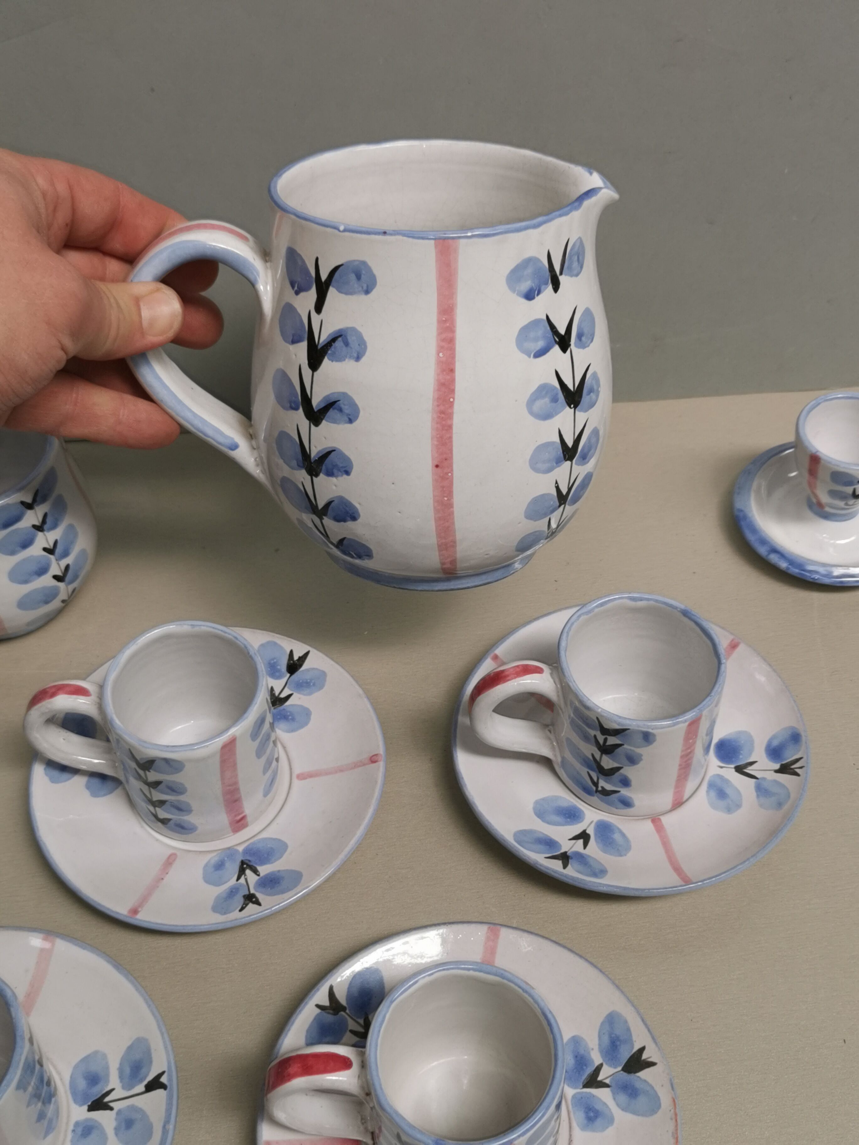 Vintage coffee service, ceramics signed Yvon Roy