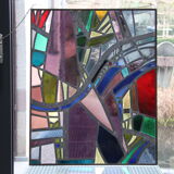 Multicolored stained glass window with hanging system - Germany - 1970's