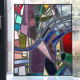 Multicolored stained glass window with hanging system - Germany - 1970's