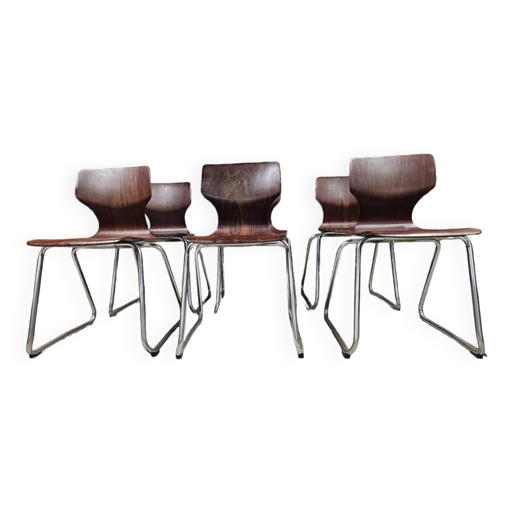 Set of 6 Flötotto pagwood stackable chairs 1960