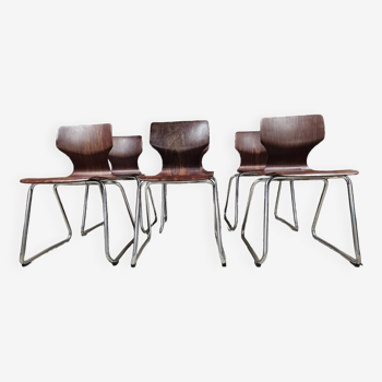 Lot 6 chaises empilable Flötotto pagwood 1960