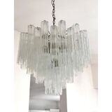 Contemporary Transparent “Tronchi” Murano Glass Burnished Chandelier in Venini