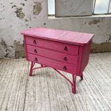 Vintage pink rattan chest of drawers