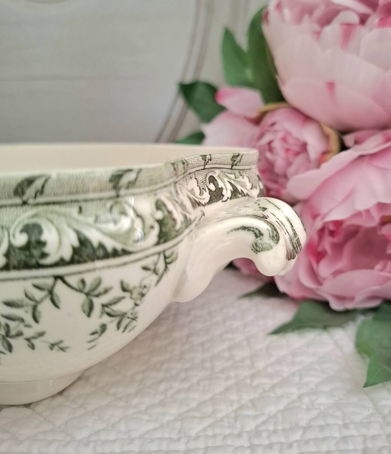 Antique earthenware vegetable or soup tureen in iron earthenware