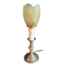 Lampe chevet bougeoir base métal doré tulipe verre dépoli