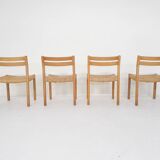 Set of four oak and sisal dining chairs model 401 by JL Moller, Denmark 1970's
