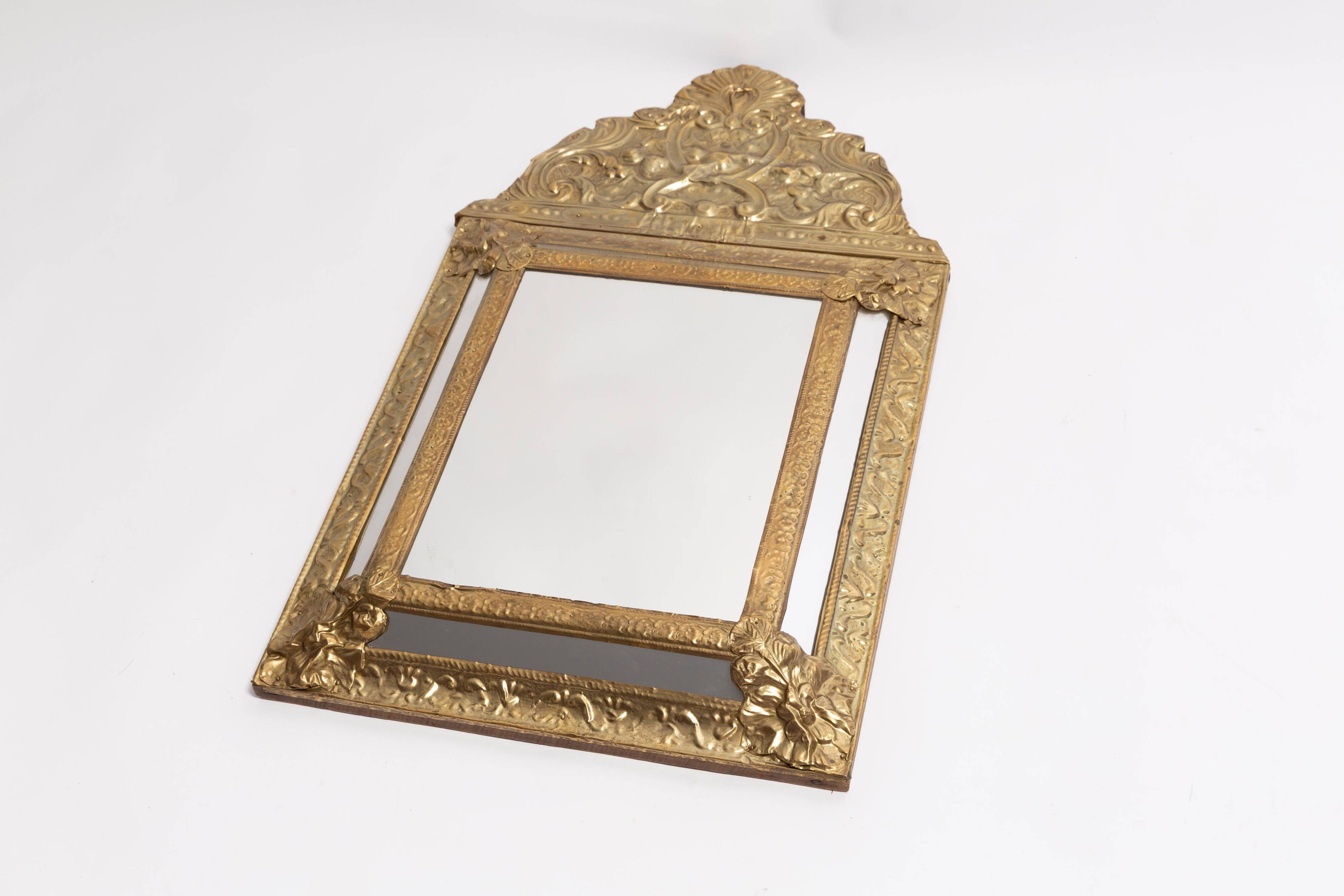 Medium vintage mirror with a decorative gold and blue metal frame, Italy, 1960s.