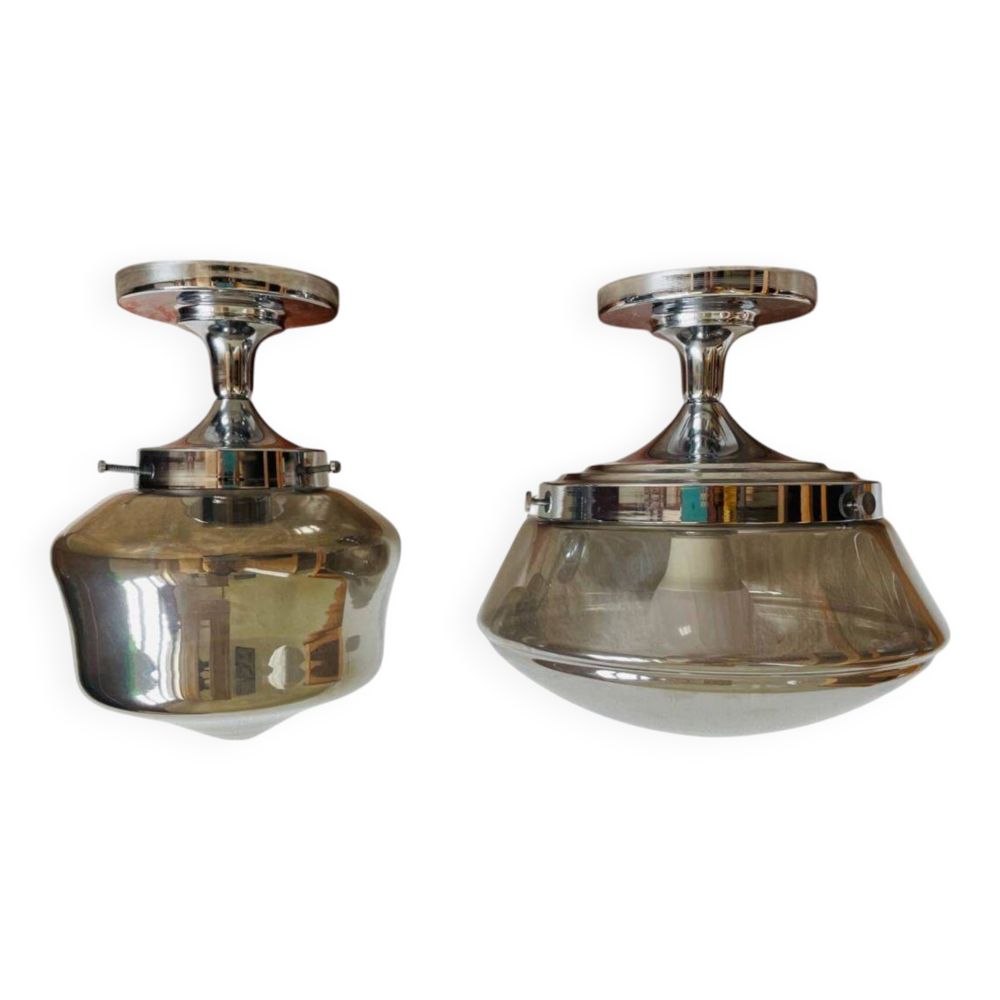 Pair Schoolhouse style semi-flush mount ceiling lamps