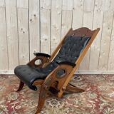 Fauteuil de bateau chesteefield en acajou et cuir