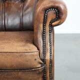 Unique large sheepskin Chesterfield wingback armchair in English style