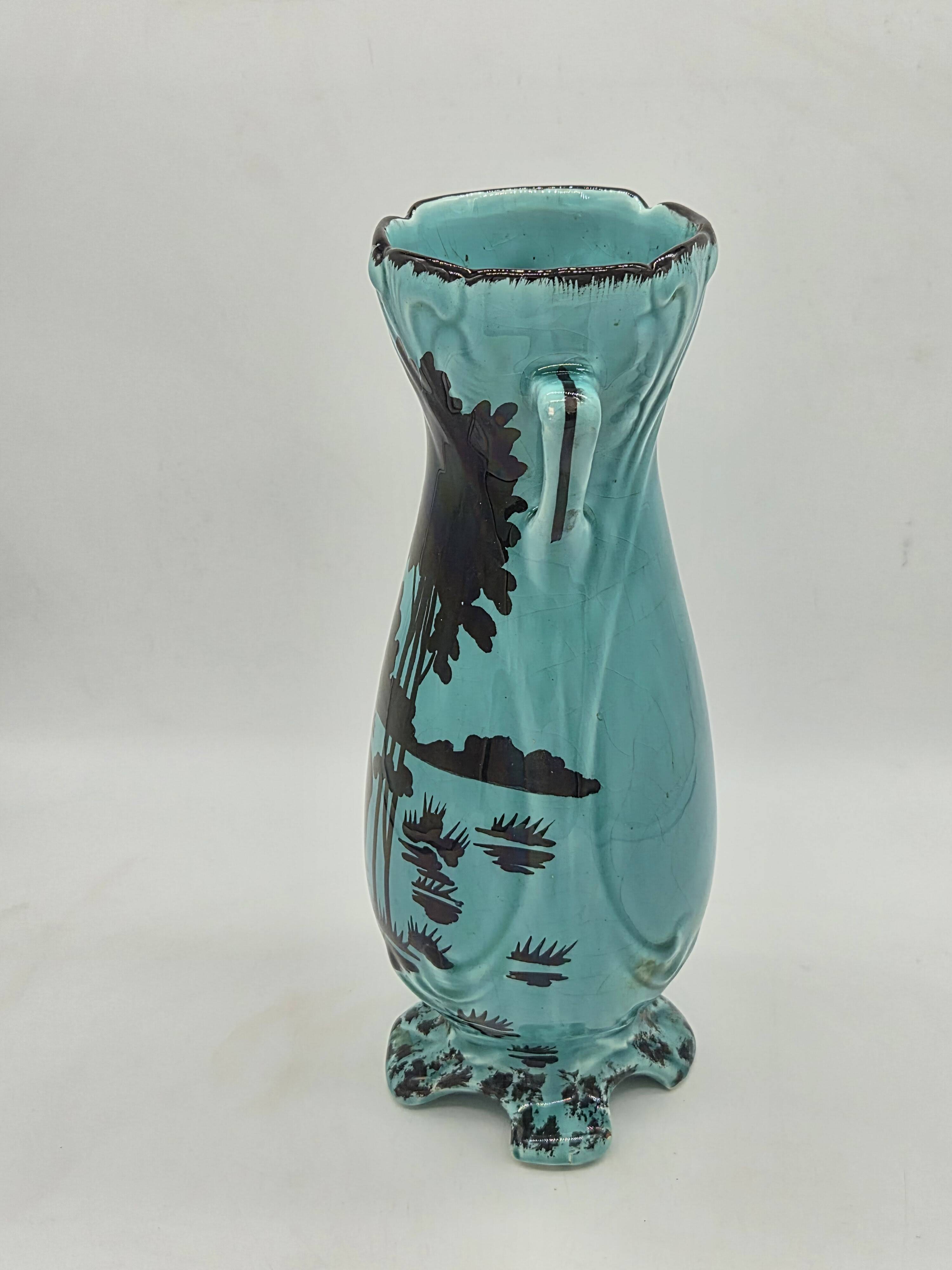 Art Deco turquoise vase with a deer design