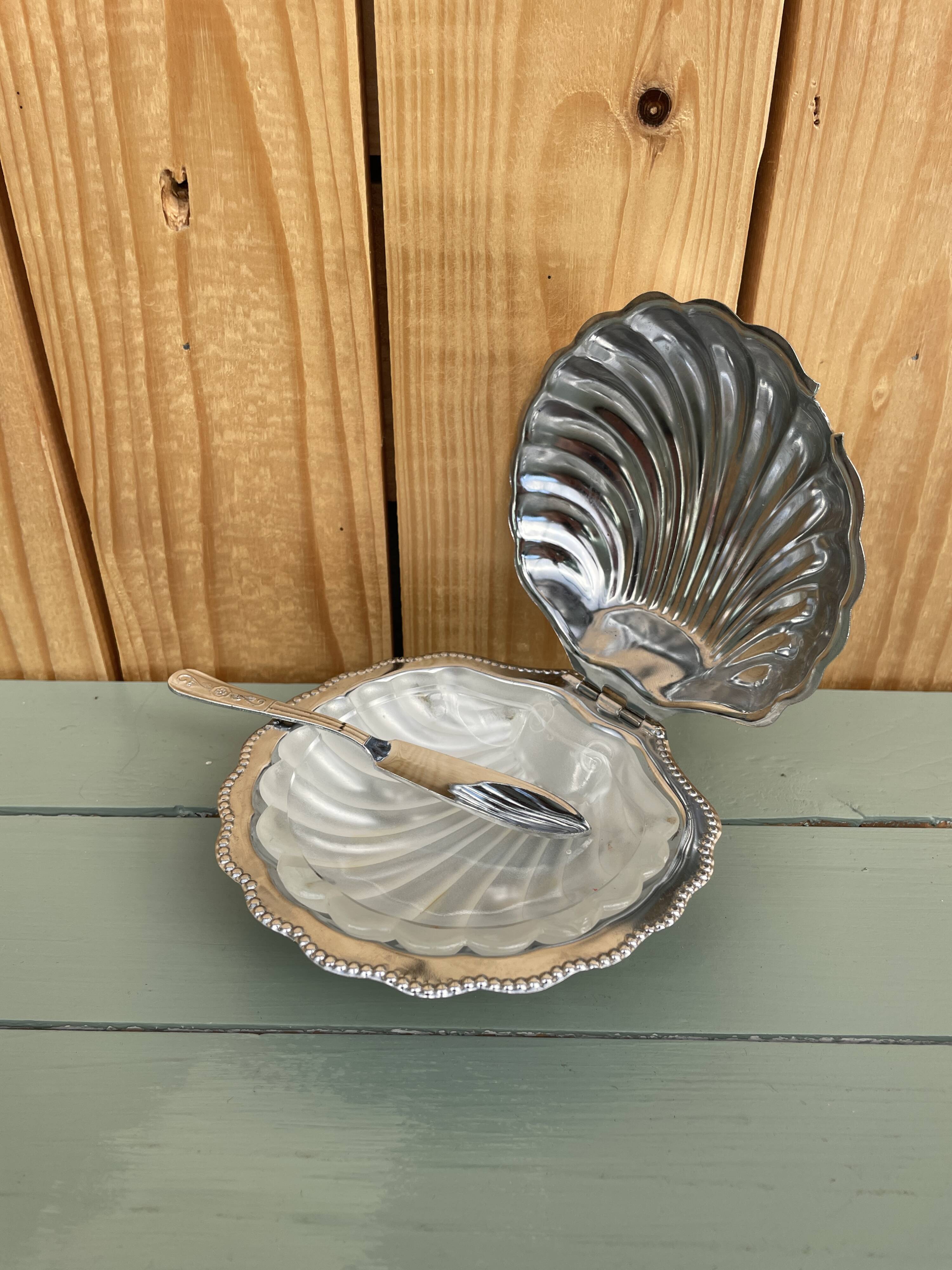 Beurrier vintage coquillage en métal argenté – élégant et original